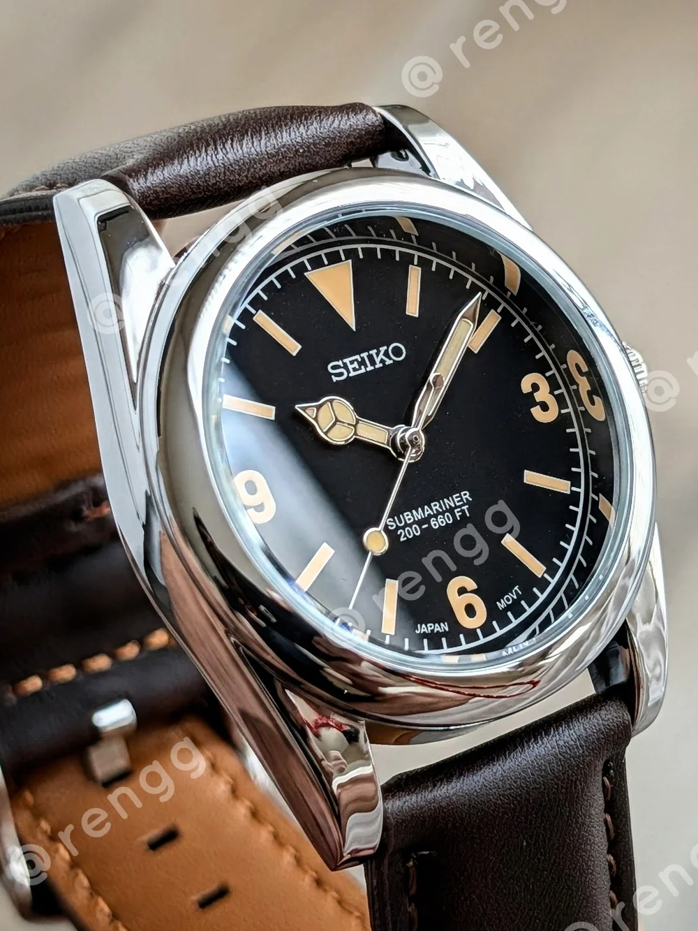 37mm Seiko Men's Black Vintage Style Mod Dress Watch Smooth Sweep Second